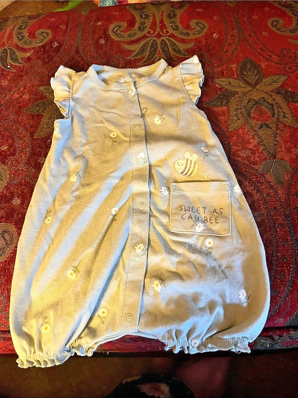 Carter's Sweet As Can Bee Sage Green Floral Bubble Romper Floral Baby Romper